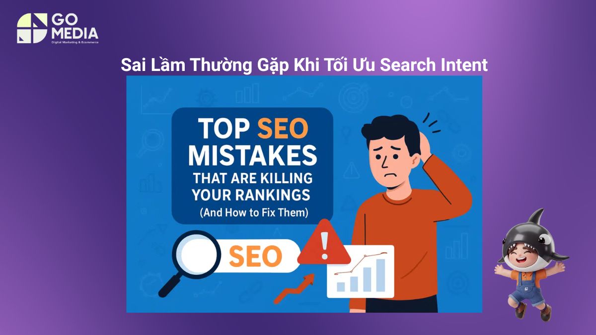 Minh họa những sai lầm phổ biến khi tối ưu Search Intent như chọn sai từ khóa, không cập nhật nội dung và khiến bài viết khó đạt thứ hạng trên Google.