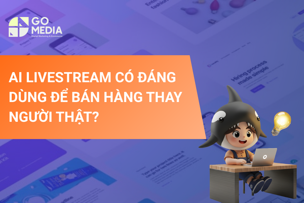 Avatar AI đang livestream bán hàng trong studio công nghệ với giao diện điều khiển thông minh.
