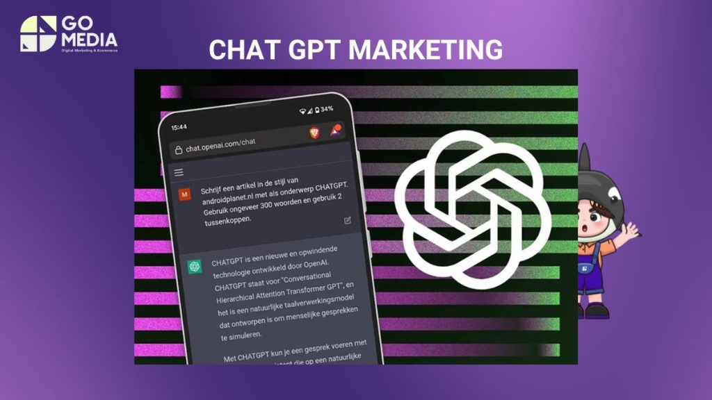Marketer sử dụng ChatGPT để lên ý tưởng, viết nội dung và triển khai chiến lược marketing trên máy tính.
