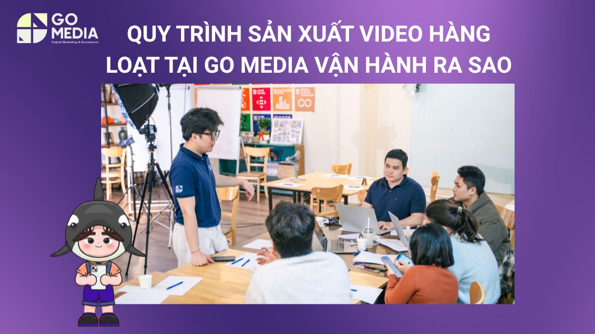 Quy trình sản xuất video hàng loạt tại Go Media gồm ba giai đoạn: xây dựng kịch bản theo lô, dựng video bằng AI và kiểm duyệt trước khi bàn giao.