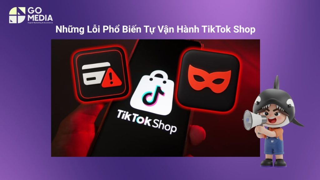 Minh họa những rủi ro khi tự vận hành TikTok Shop như vi phạm chính sách, giảm hiển thị, thiếu nội dung và quản lý tồn kho không chính xác.