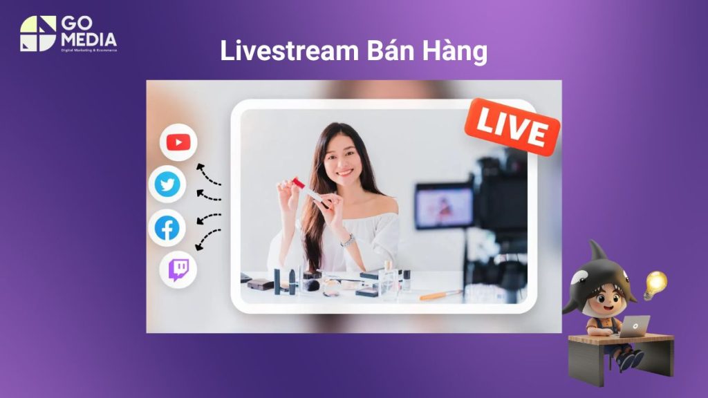 Minh họa dịch vụ livestream bán hàng Đà Nẵng với host, thiết bị quay dựng, xử lý bình luận và chốt đơn theo thời gian thực.
