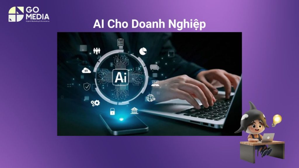 Minh họa giải pháp AI cho doanh nghiệp Đà Nẵng với chatbot chăm sóc khách hàng, tự động hóa quy trình, phân tích dữ liệu và hỗ trợ marketing.