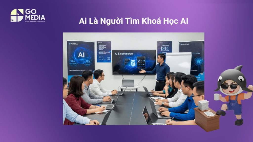 Minh họa các nhóm học viên tham gia khóa học AI Đà Nẵng gồm sinh viên mới ra trường, nhân viên văn phòng, người làm marketing và chủ shop, doanh nghiệp nhỏ.