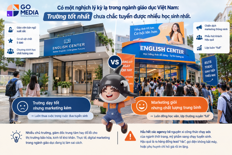 Marketing ngành giáo dục, trung tâm anh ngữ, trường tốt nhưng vẫn thua trường bình thường