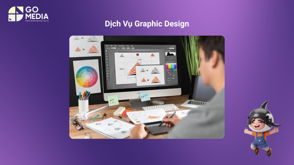 Các hạng mục dịch vụ Graphic Design của Go Media gồm nhận diện thương hiệu, ấn phẩm truyền thông, thiết kế mạng xã hội và bao bì
