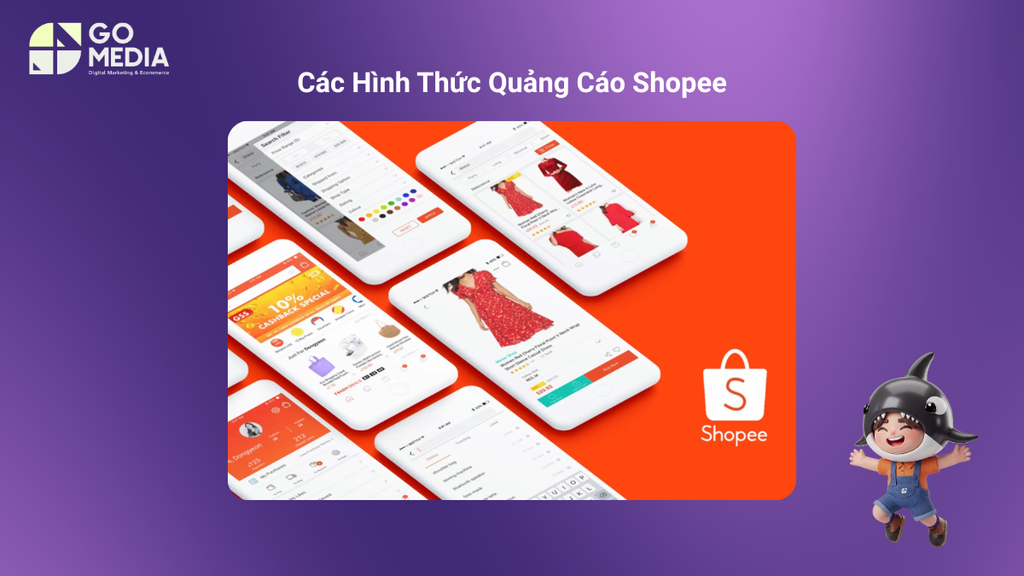 Các hình thức quảng cáo Shopee phổ biến gồm quảng cáo tìm kiếm sản phẩm, quảng cáo khám phá và Shopee Live kết hợp voucher